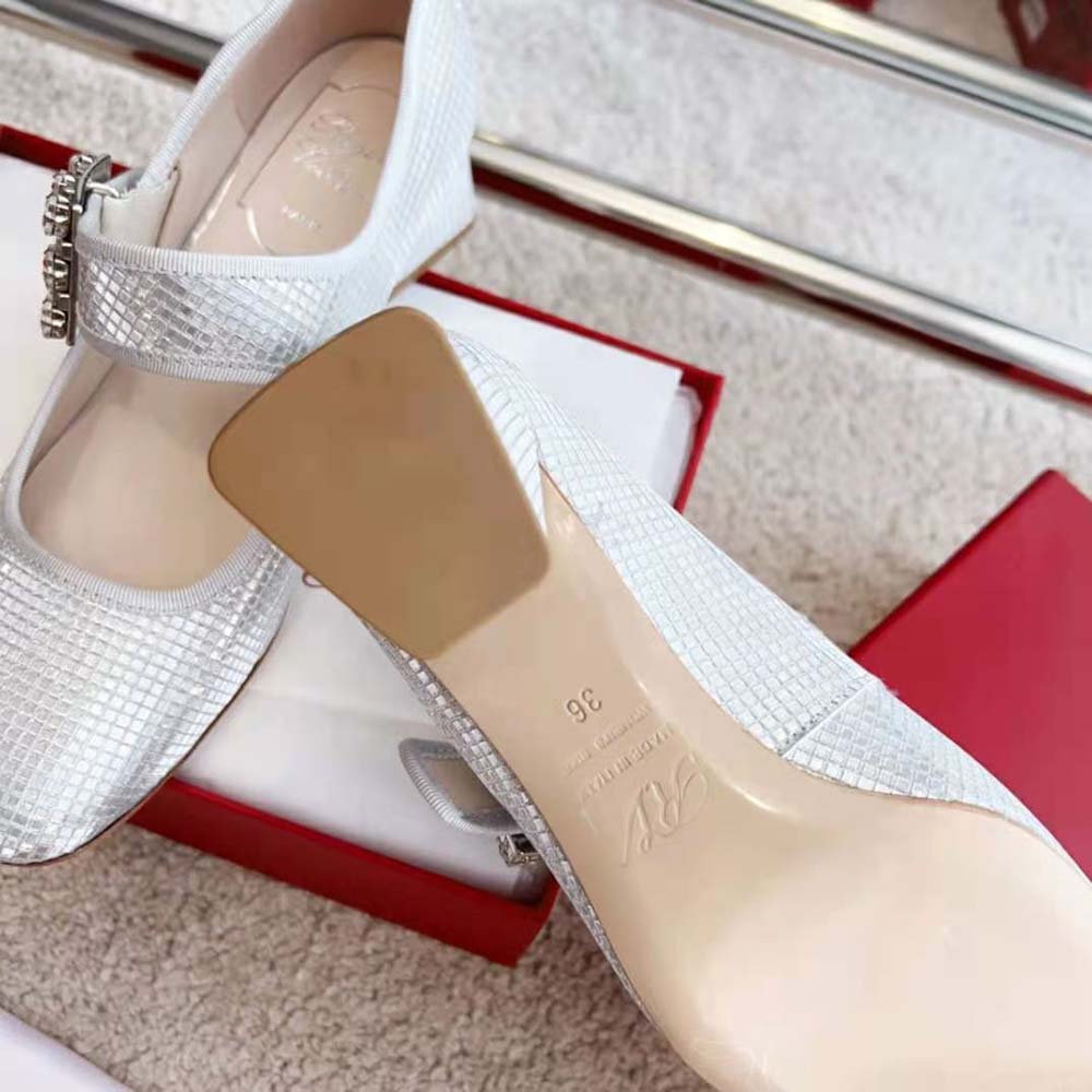 Roger Vivier Women Trés Vivier Strass Buckle Babies Pumps in Fabric-Silver - image 10
