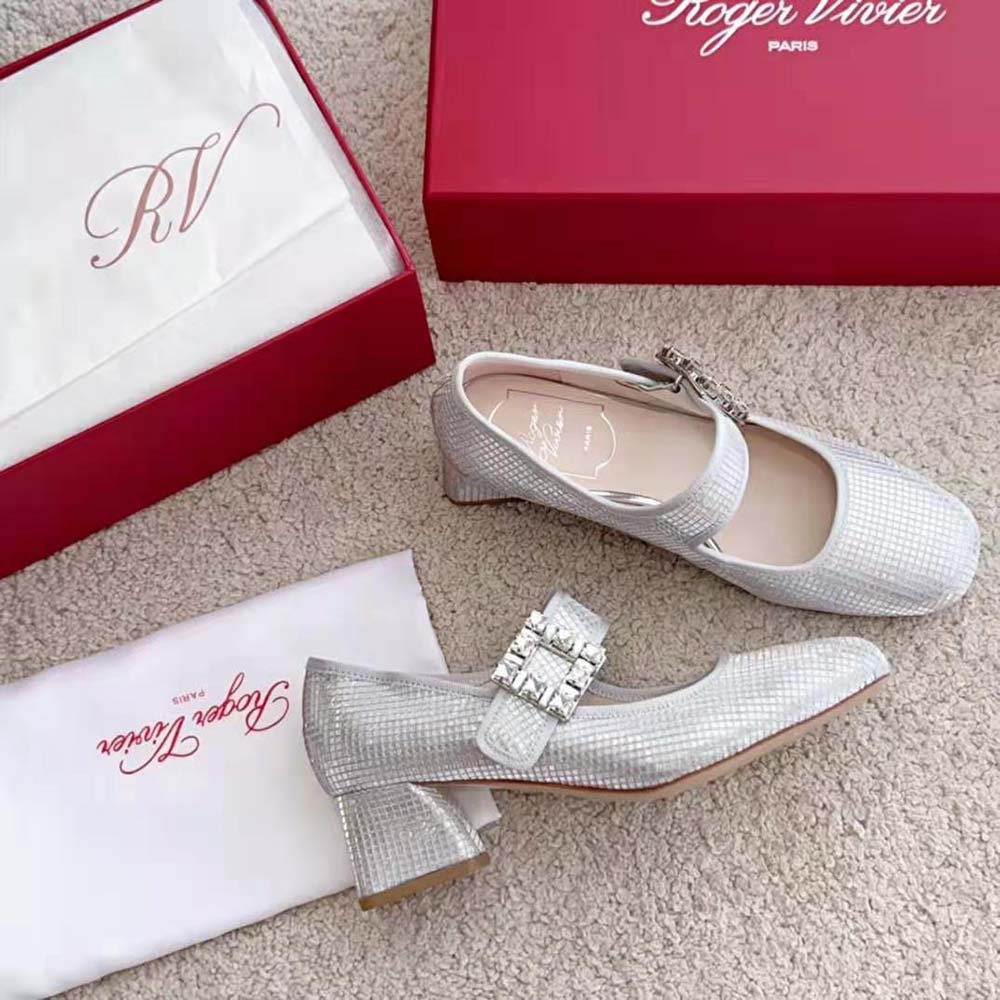 Roger Vivier Women Trés Vivier Strass Buckle Babies Pumps in Fabric-Silver - image 5