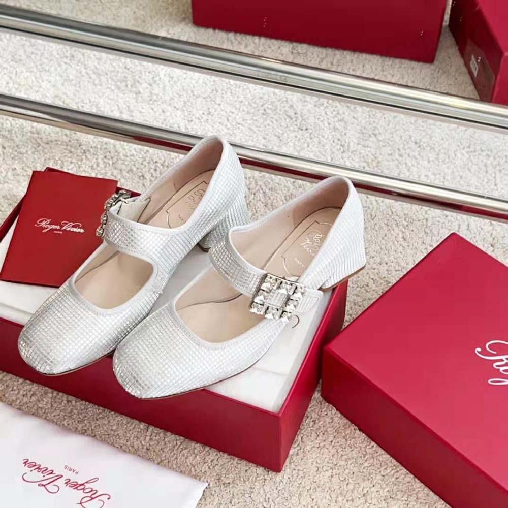 Roger Vivier Women Trés Vivier Strass Buckle Babies Pumps in Fabric-Silver - image 4
