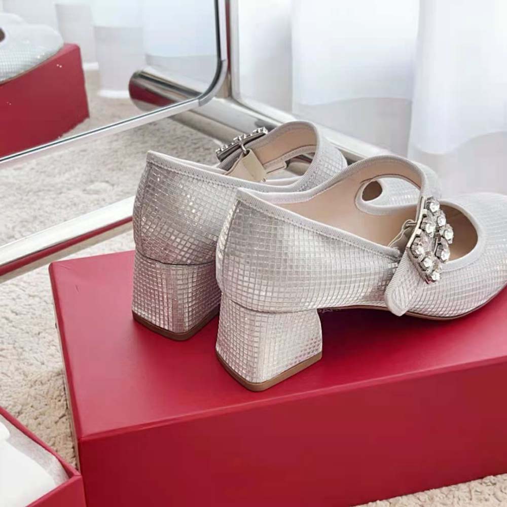 Roger Vivier Women Trés Vivier Strass Buckle Babies Pumps in Fabric-Silver - image 8