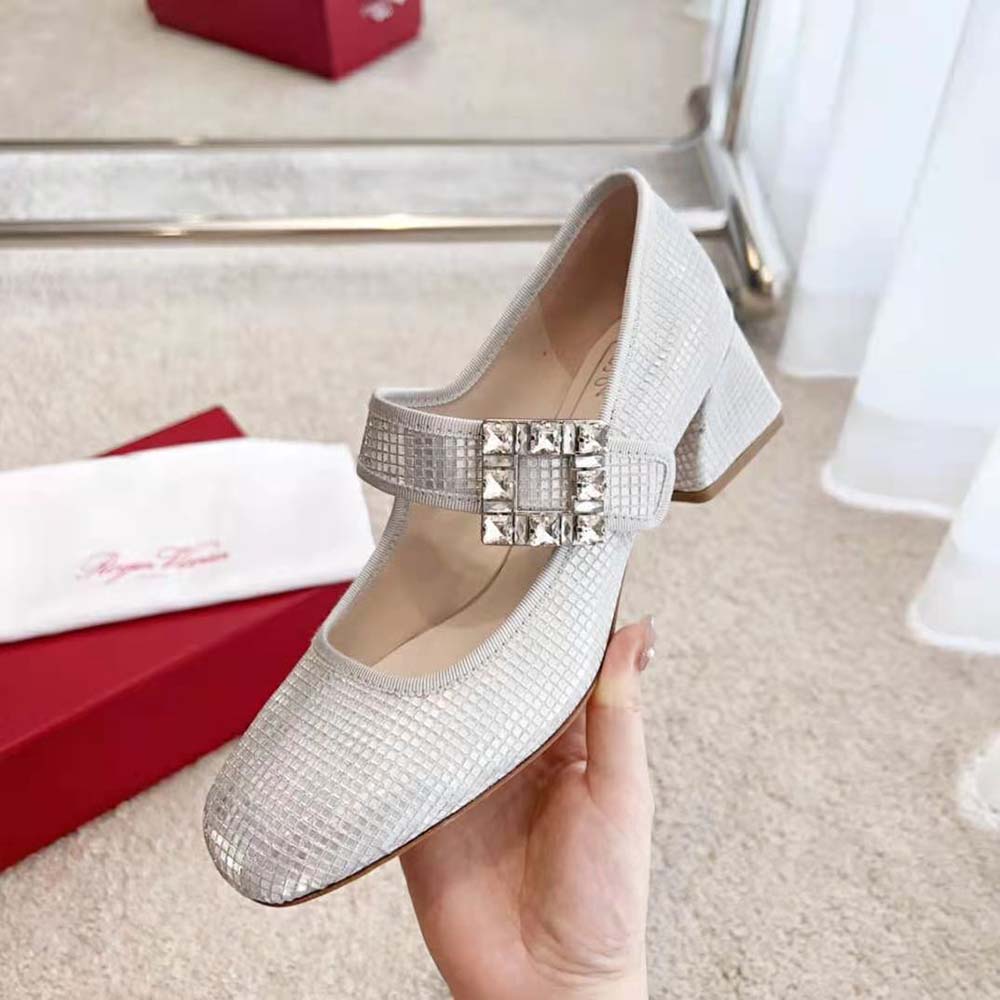 Roger Vivier Women Trés Vivier Strass Buckle Babies Pumps in Fabric-Silver - image 7