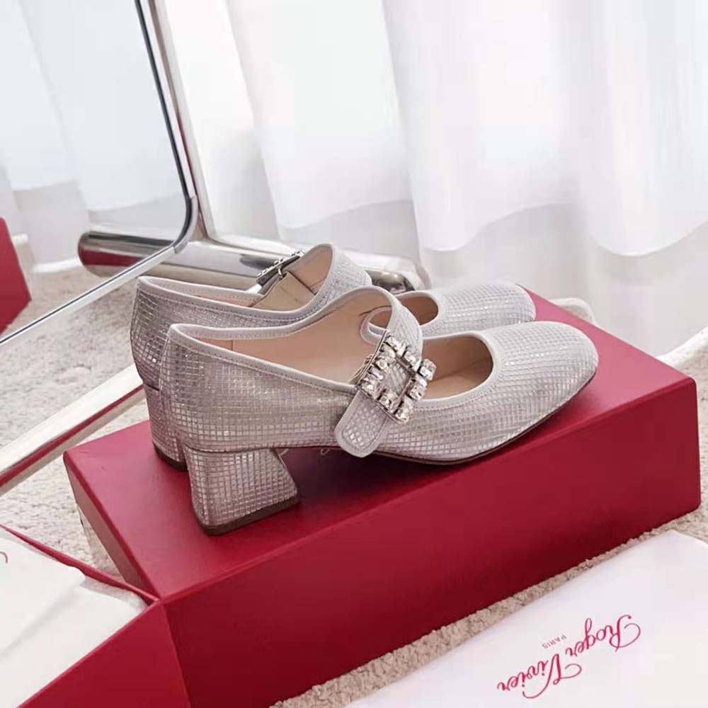 Roger Vivier Women Trés Vivier Strass Buckle Babies Pumps in Fabric-Silver - image 6