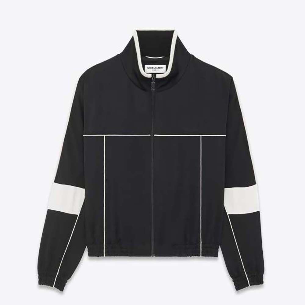 Front view of Saint Laurent Teddy Jacket in Satin Crepe-Black