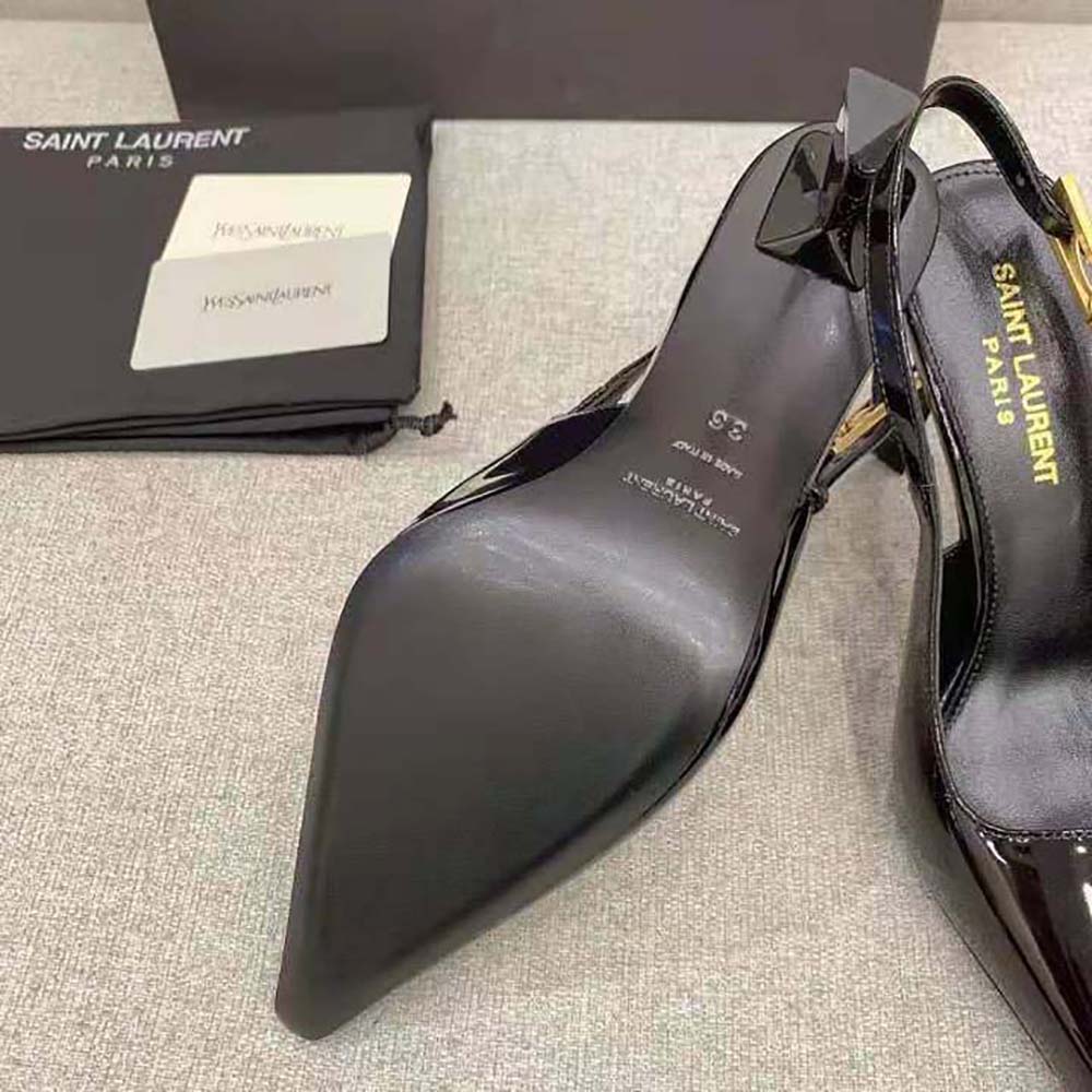 Saint Laurent YSL Women Lee Slingback Pumps in Glazed Leather-Black - image 10