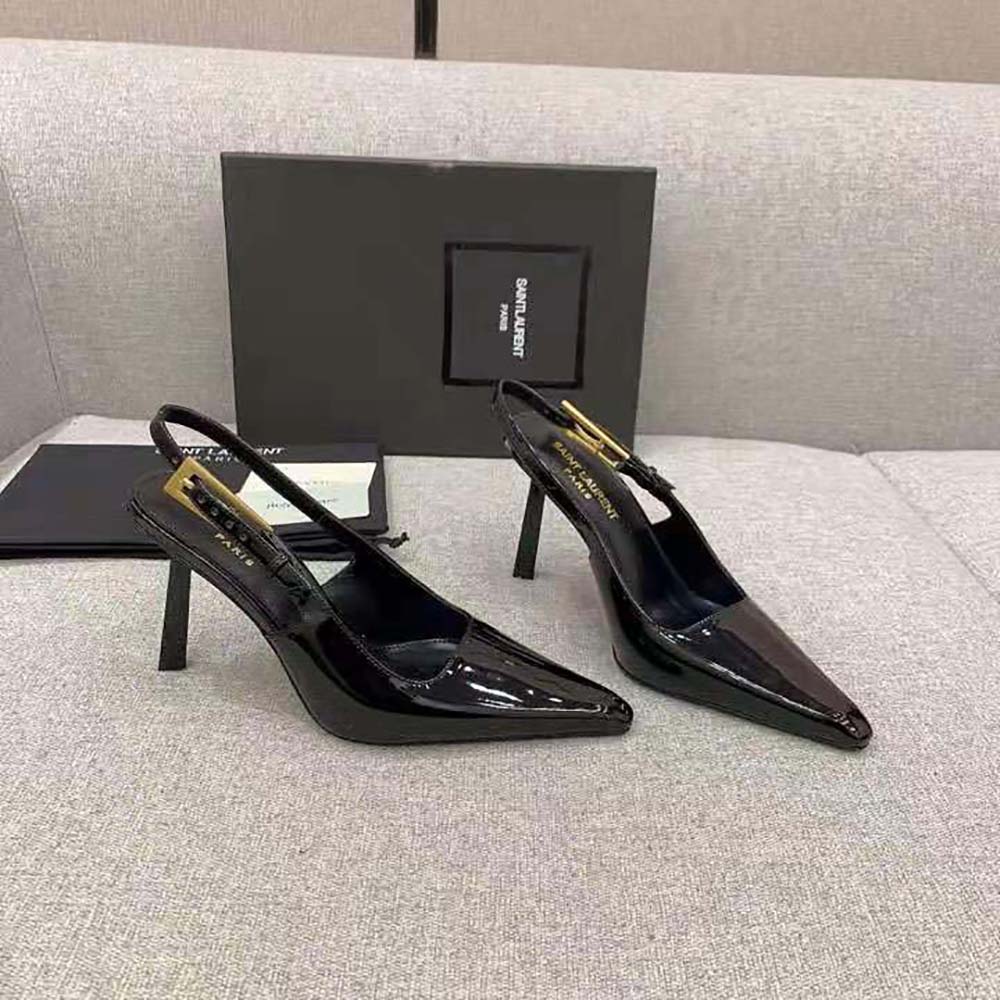Overhead shot showing pointed toe and slingback strap of Saint Laurent Lee Slingback Pumps