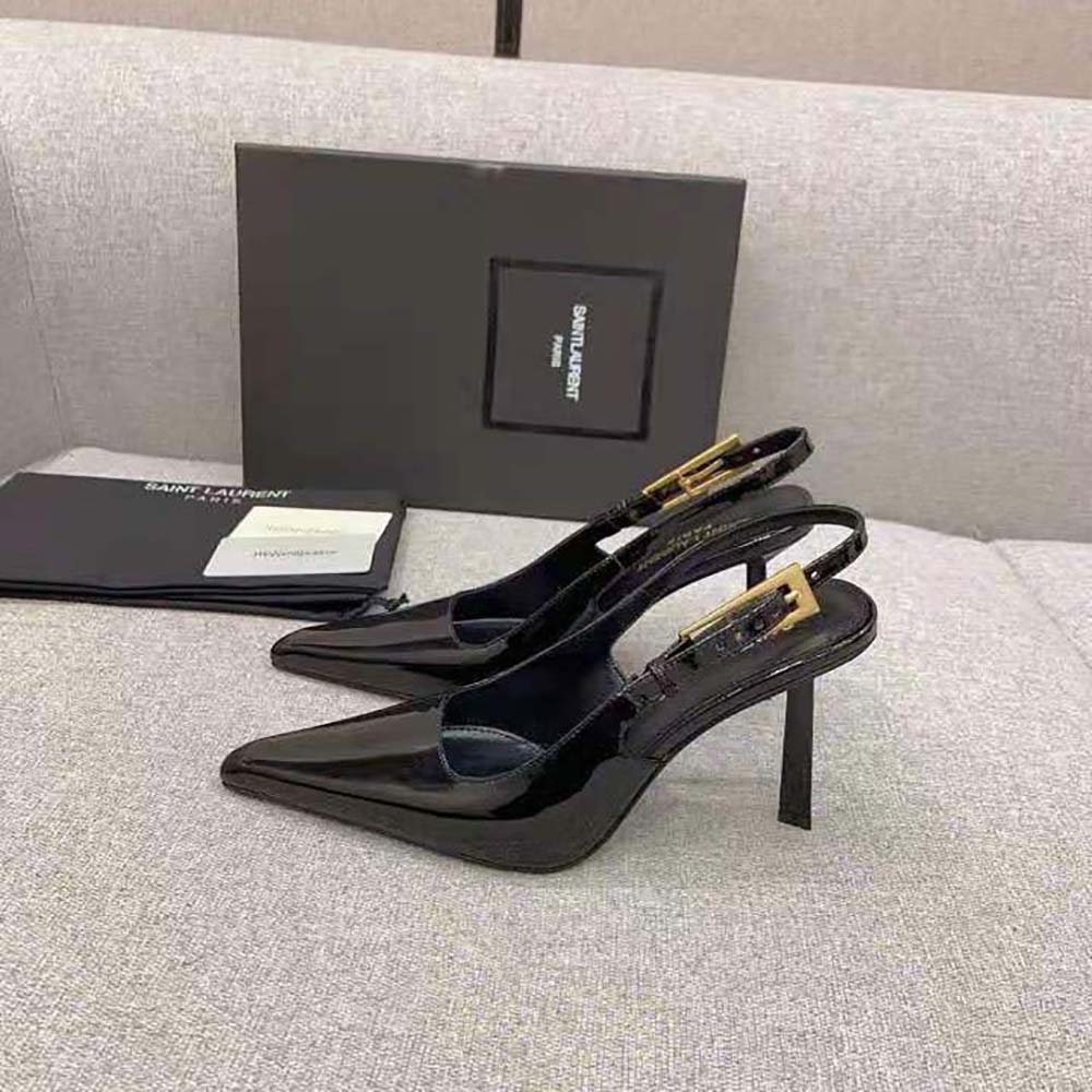 Saint Laurent YSL Women Lee Slingback Pumps in Glazed Leather-Black - image 4