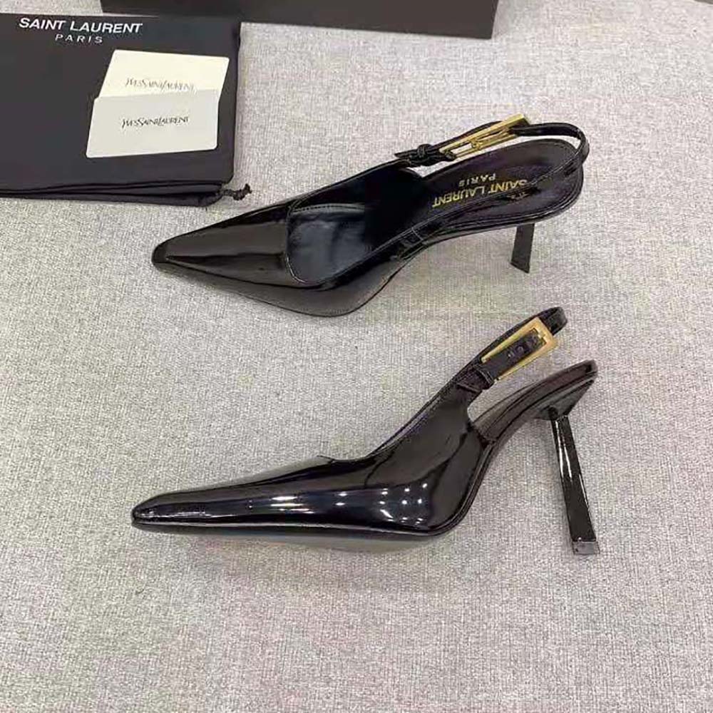 Saint Laurent YSL Women Lee Slingback Pumps in Glazed Leather-Black - image 5