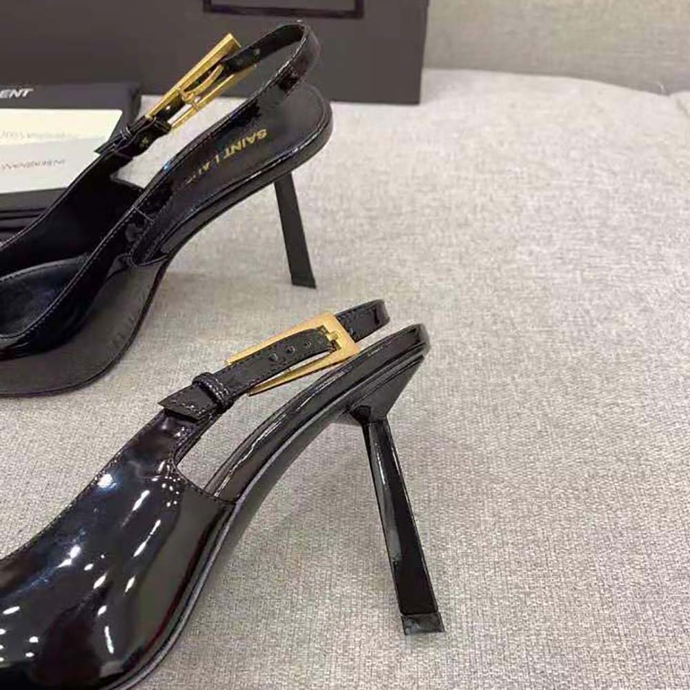 Saint Laurent YSL Women Lee Slingback Pumps in Glazed Leather-Black - image 8