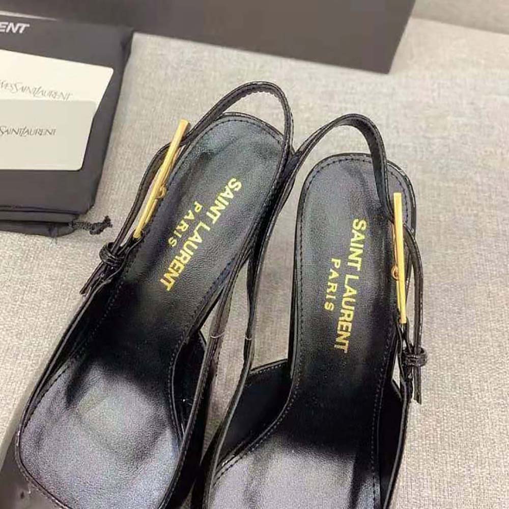 Saint Laurent YSL Women Lee Slingback Pumps in Glazed Leather-Black - image 7