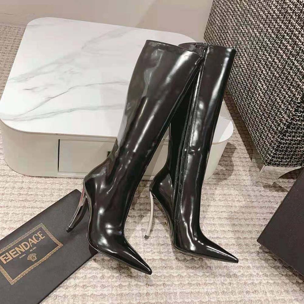 Versace Women Pin-point Knee-high Boots-105 mm Heel Height-Black - image 5