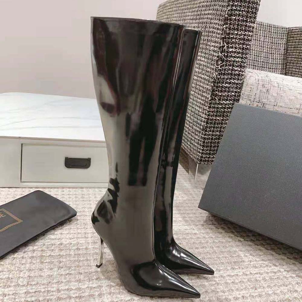 Versace Women Pin-point Knee-high Boots-105 mm Heel Height-Black - image 6