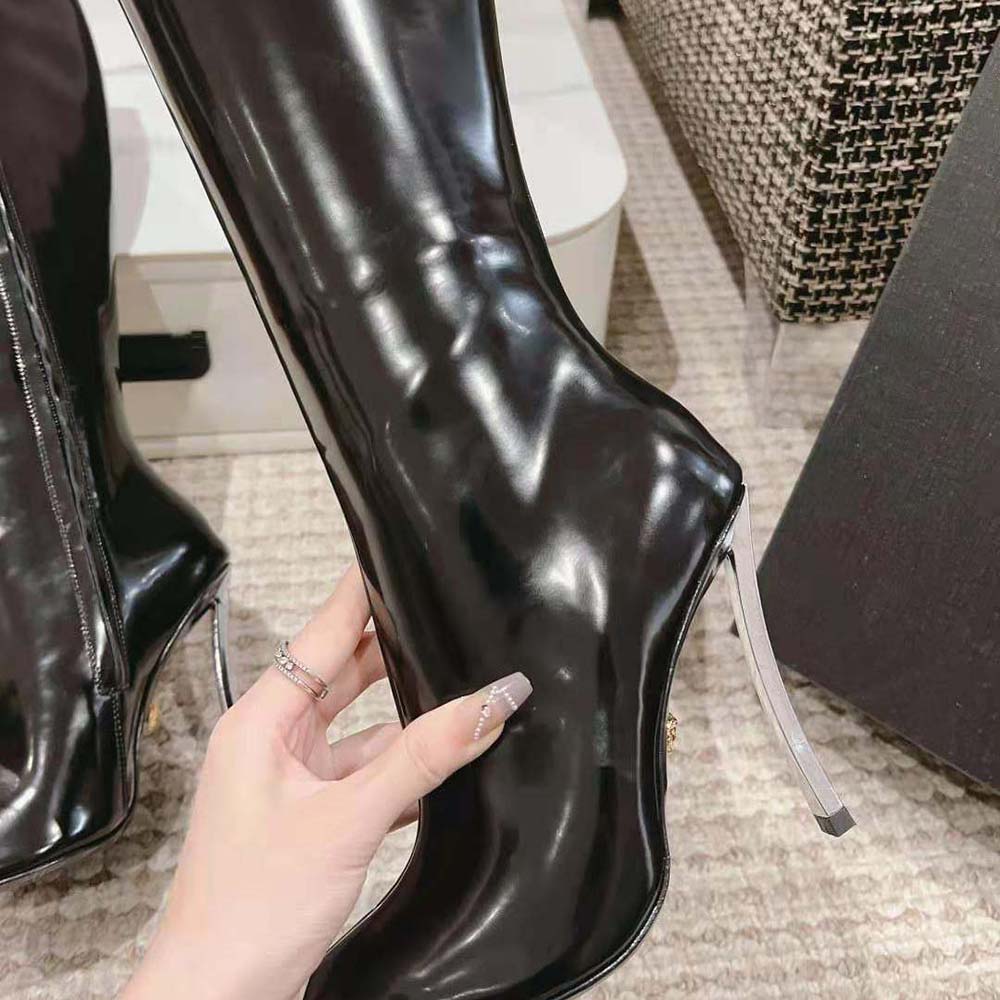 Versace Women Pin-point Knee-high Boots-105 mm Heel Height-Black - image 8