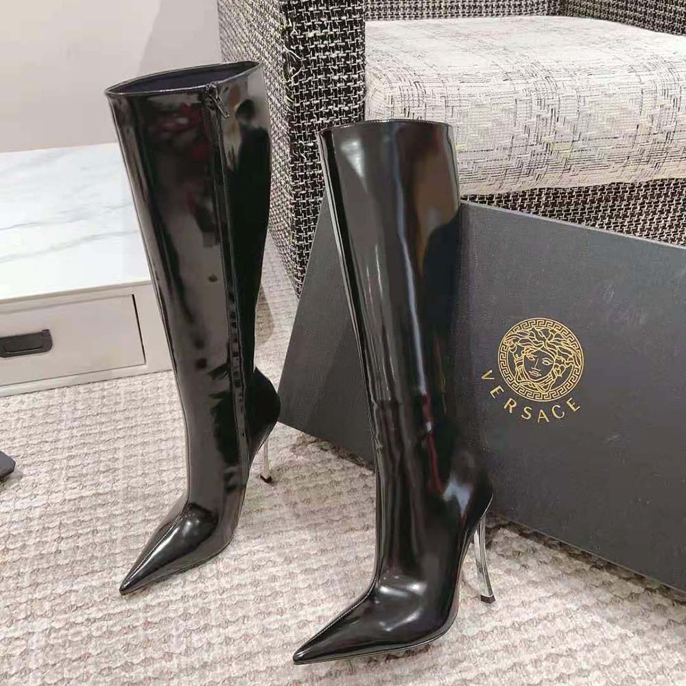 Versace Women Pin-point Knee-high Boots-105 mm Heel Height-Black - image 4