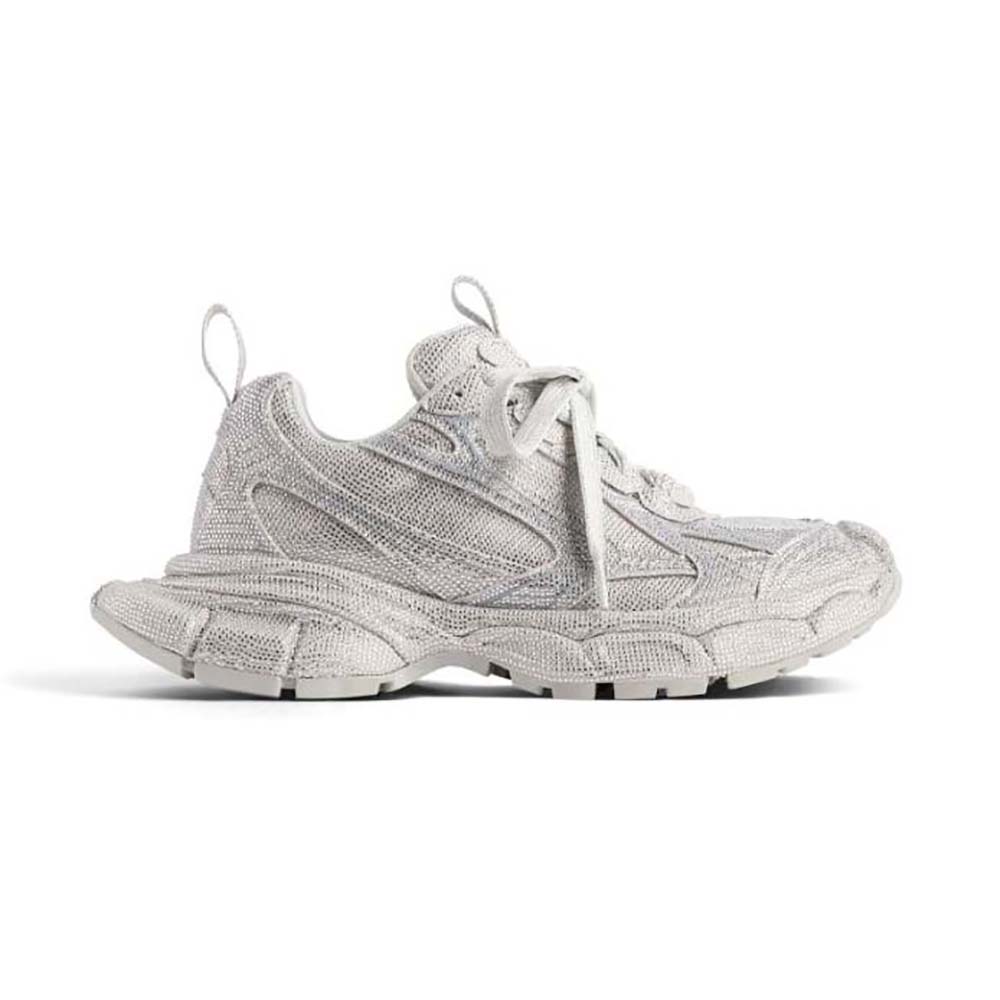 Side view of Balenciaga Women 3xl Sneaker with Rhinestones in Light Grey