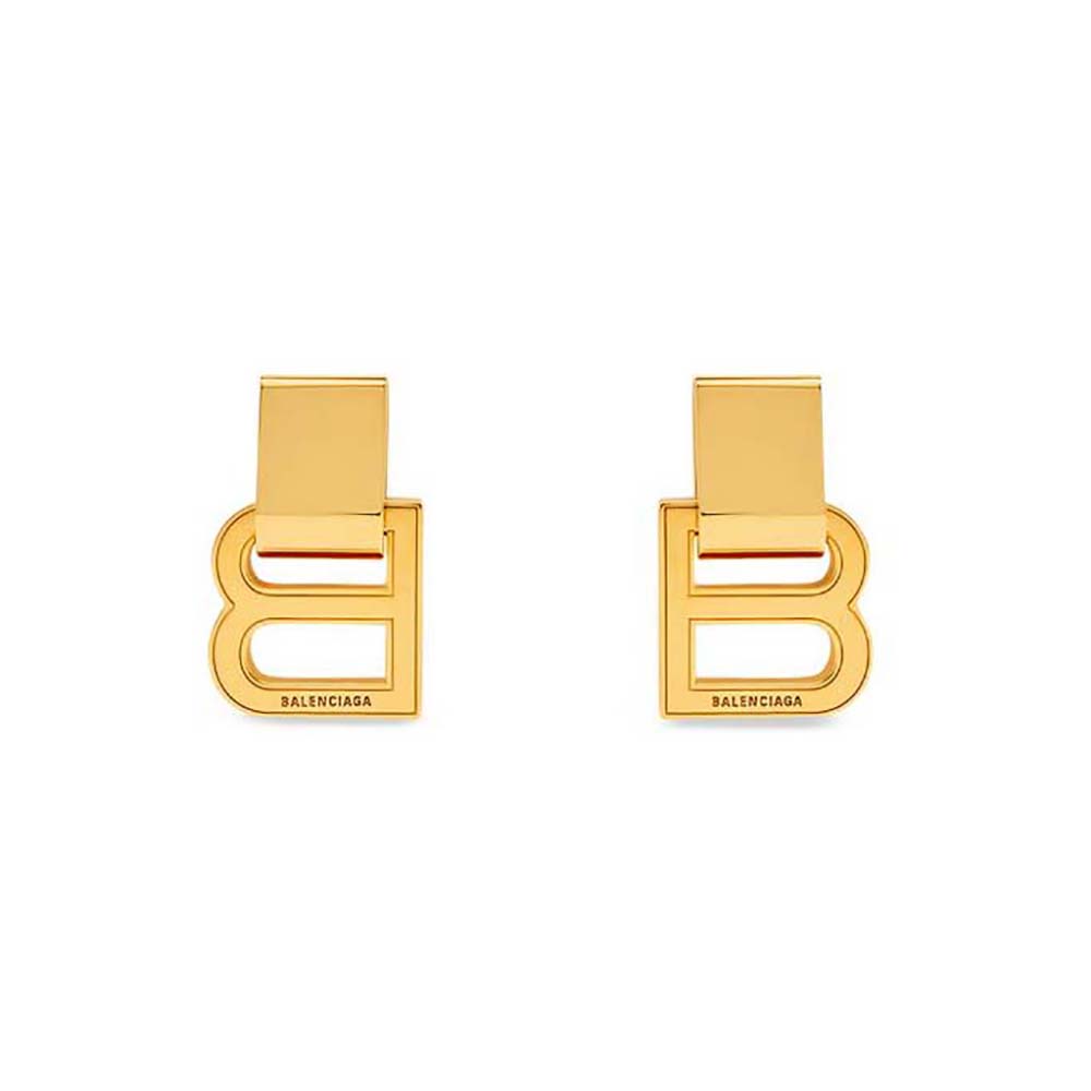 Front view of Balenciaga Women Hourglass Earrings in gold brass