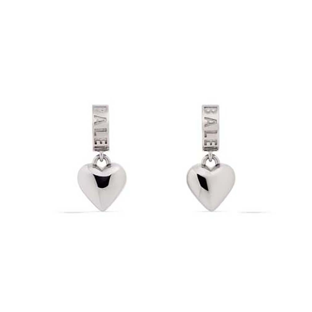 Close-up of Balenciaga Women Sharp Heart Earrings in Silver detailing sharp heart shape