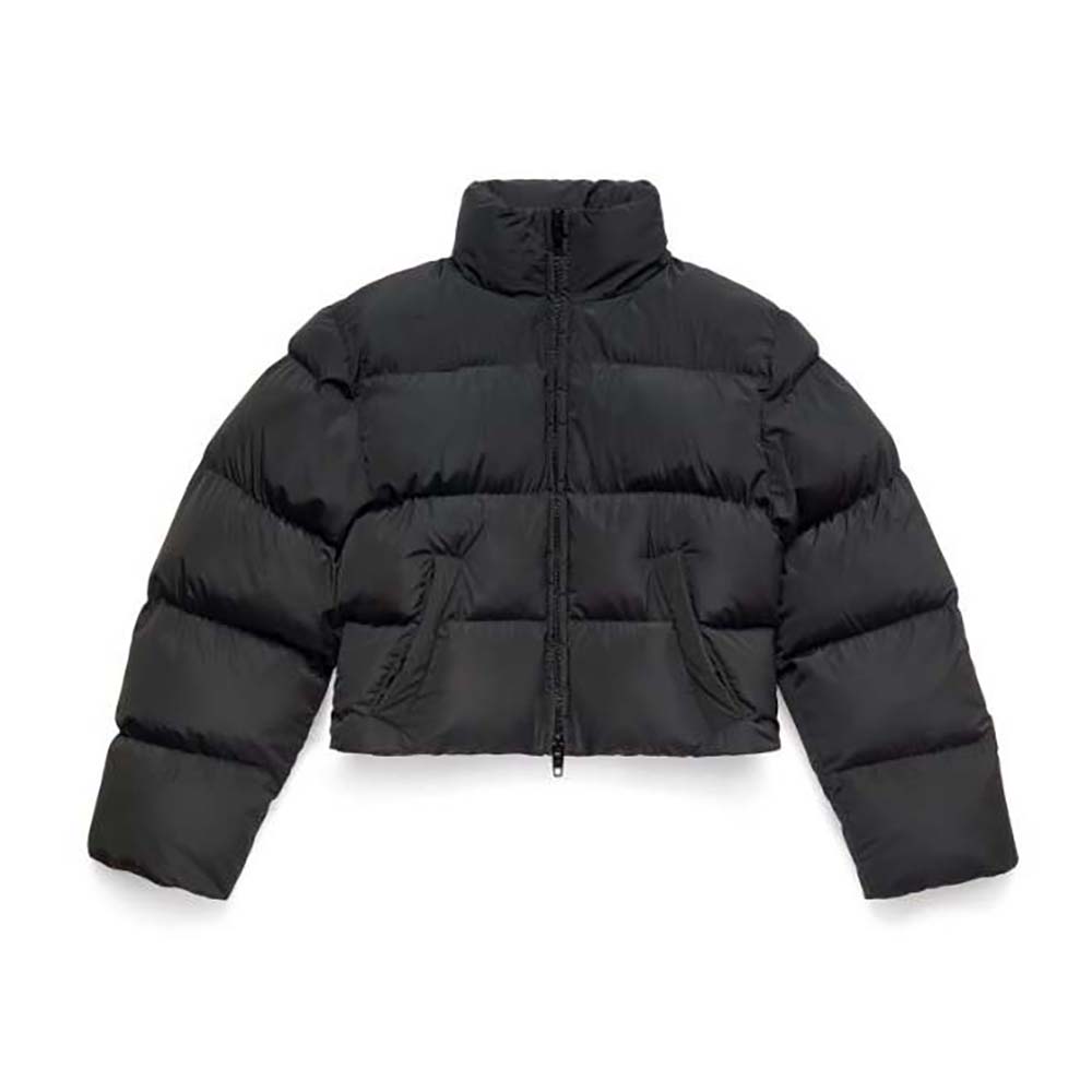 Front view of Balenciaga Men Shrunk Puffer in Black Technical Micro Faille