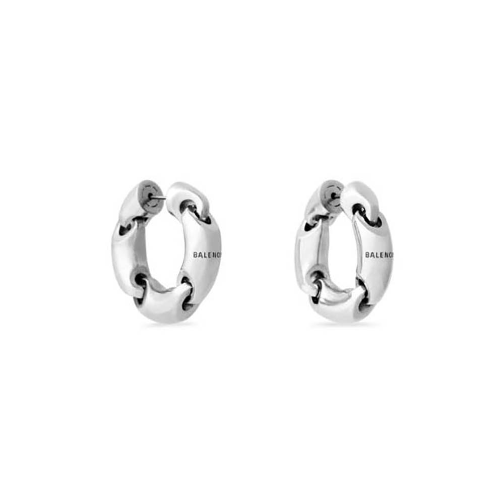 Close-up of Balenciaga Women Solid 2.0 Earrings silver brass finish