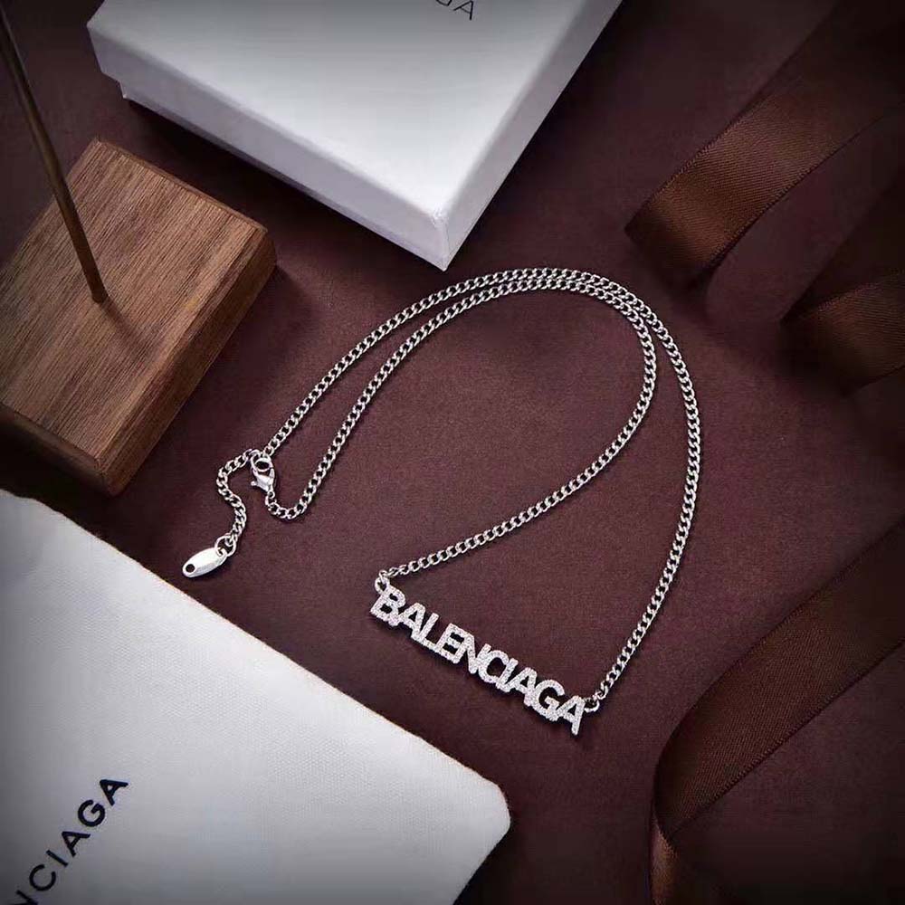 Balenciaga Women Typo Mirror Necklace in Shiny Silver - image 6