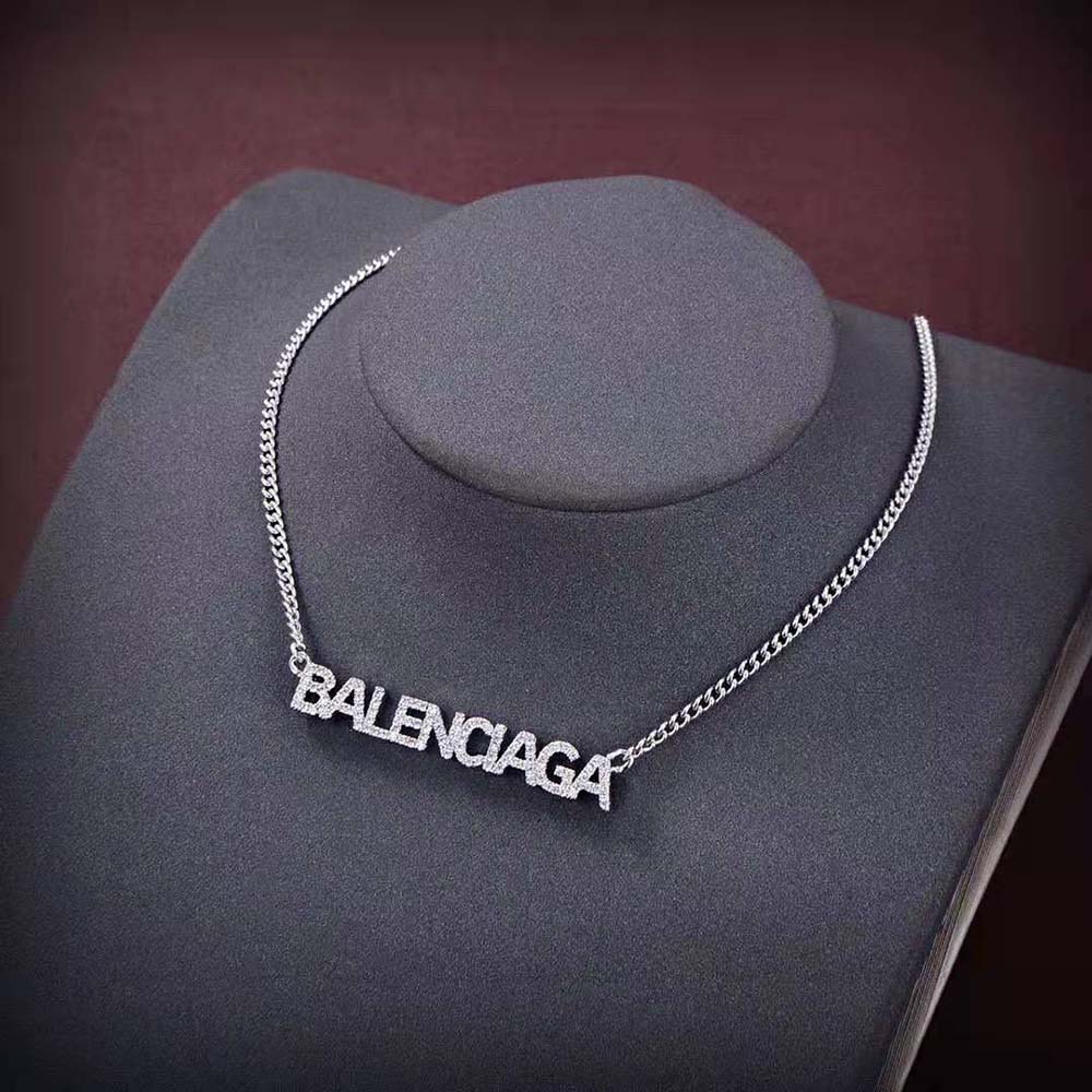 Side view showing lobster clasp and chain of Balenciaga Women Typo Mirror Necklace
