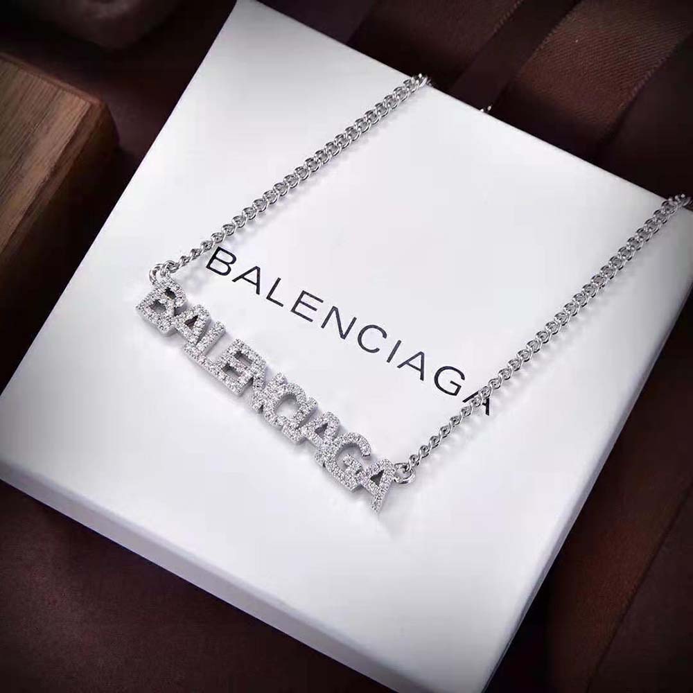 Balenciaga Women Typo Mirror Necklace in Shiny Silver - image 4