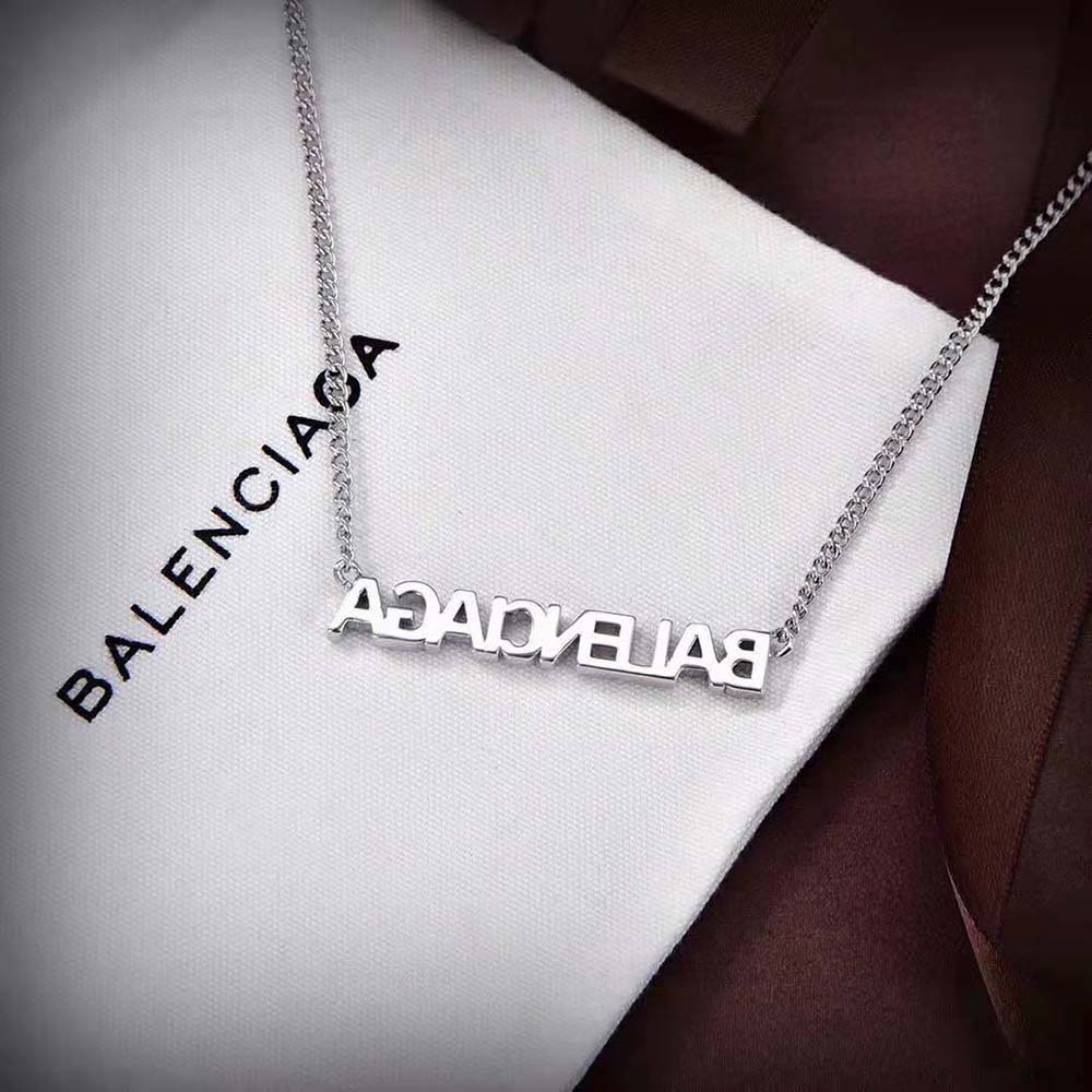 Balenciaga Women Typo Mirror Necklace in Shiny Silver - image 5