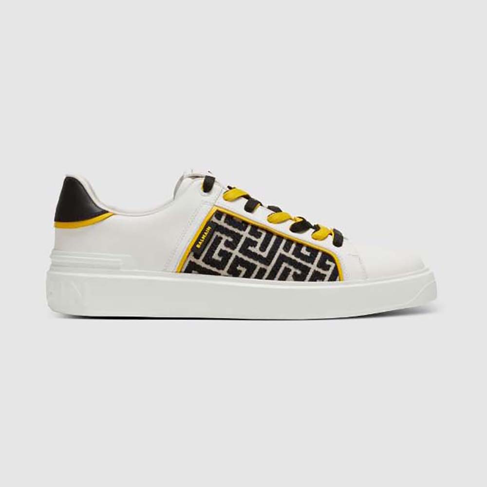 Side profile of Balmain Unisex B-court Monogrammed Trainers-White