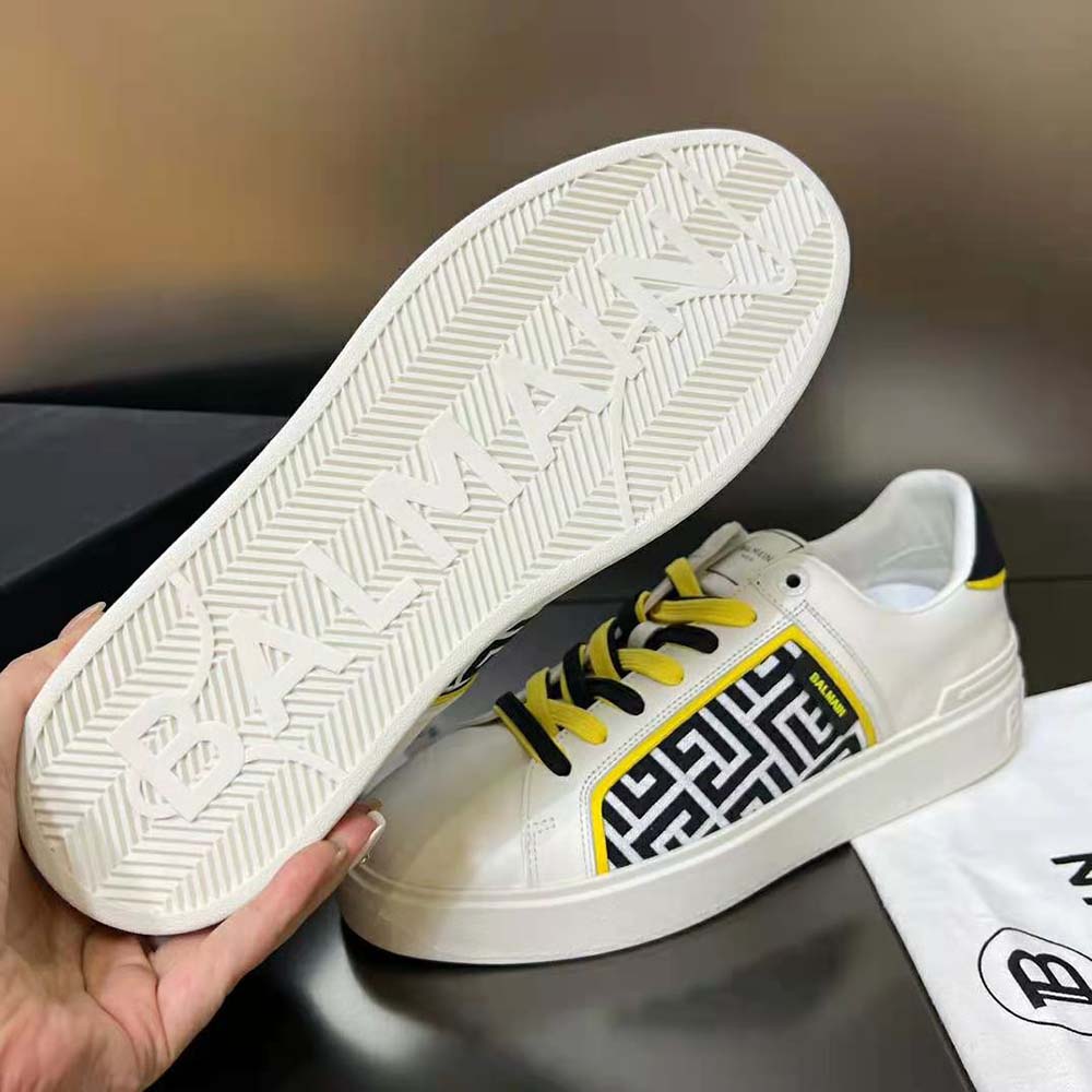 Balmain Unisex B-court Monogrammed Nylon and Leather Trainers-White - image 9