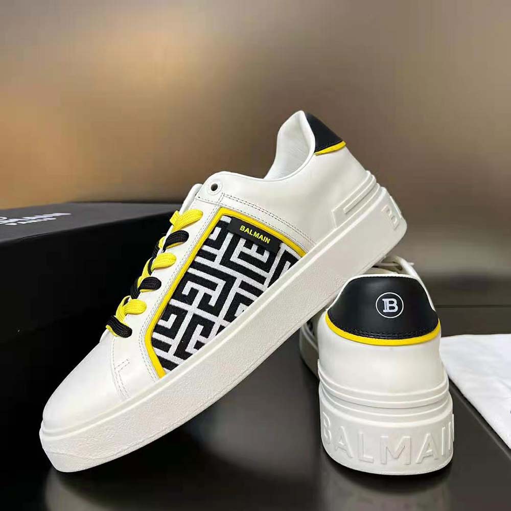 Balmain Unisex B-court Monogrammed Nylon and Leather Trainers-White - image 6