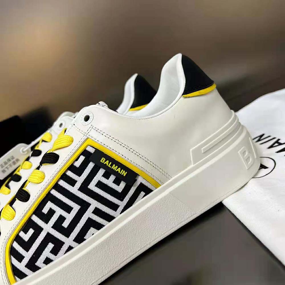 Balmain Unisex B-court Monogrammed Nylon and Leather Trainers-White - image 7