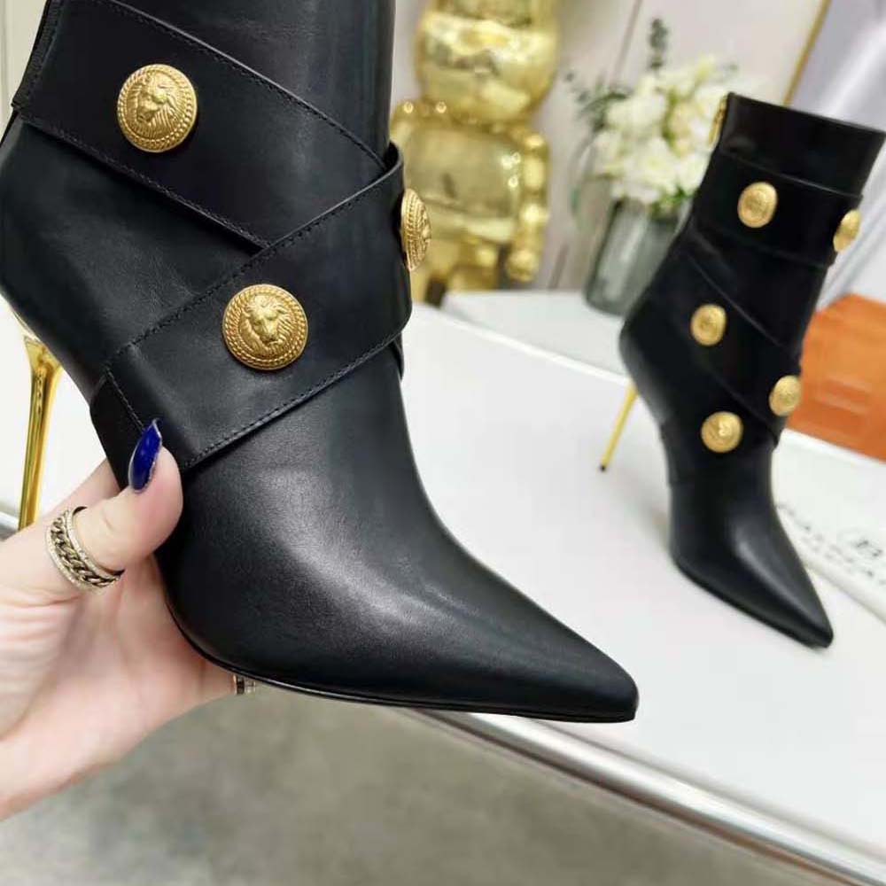 Balmain Women Alma Leather Ankle Boots-Black - image 7