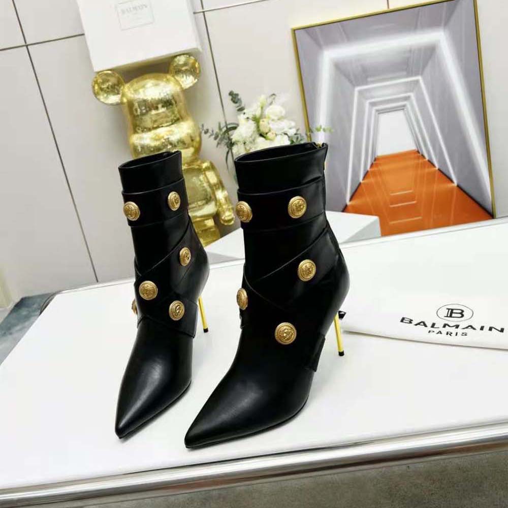 Balmain Women Alma Leather Ankle Boots-Black - image 4