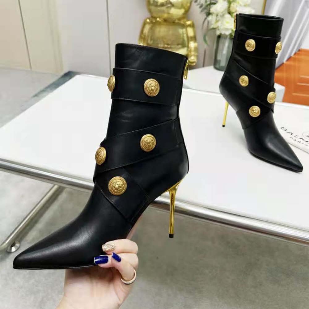 Balmain Women Alma Leather Ankle Boots-Black - image 6