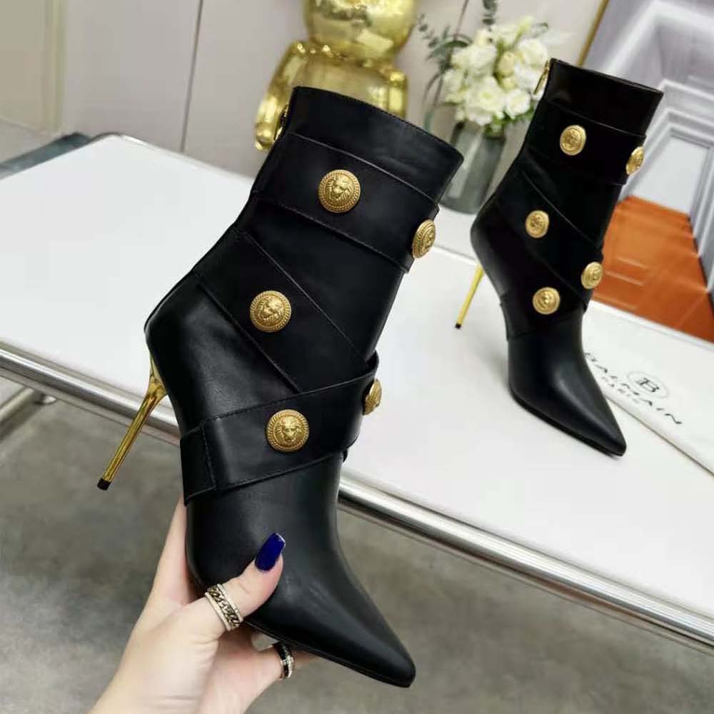 Balmain Women Alma Leather Ankle Boots-Black - image 5