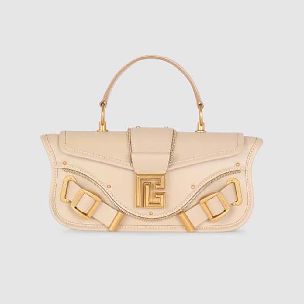 Front view of Balmain Women Blaze Clutch Bag in smooth beige leather