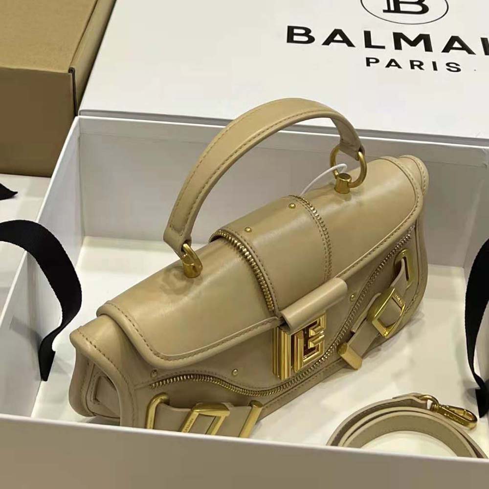 Balmain Women Blaze Clutch Bag in Smooth Leather-Beige - image 4