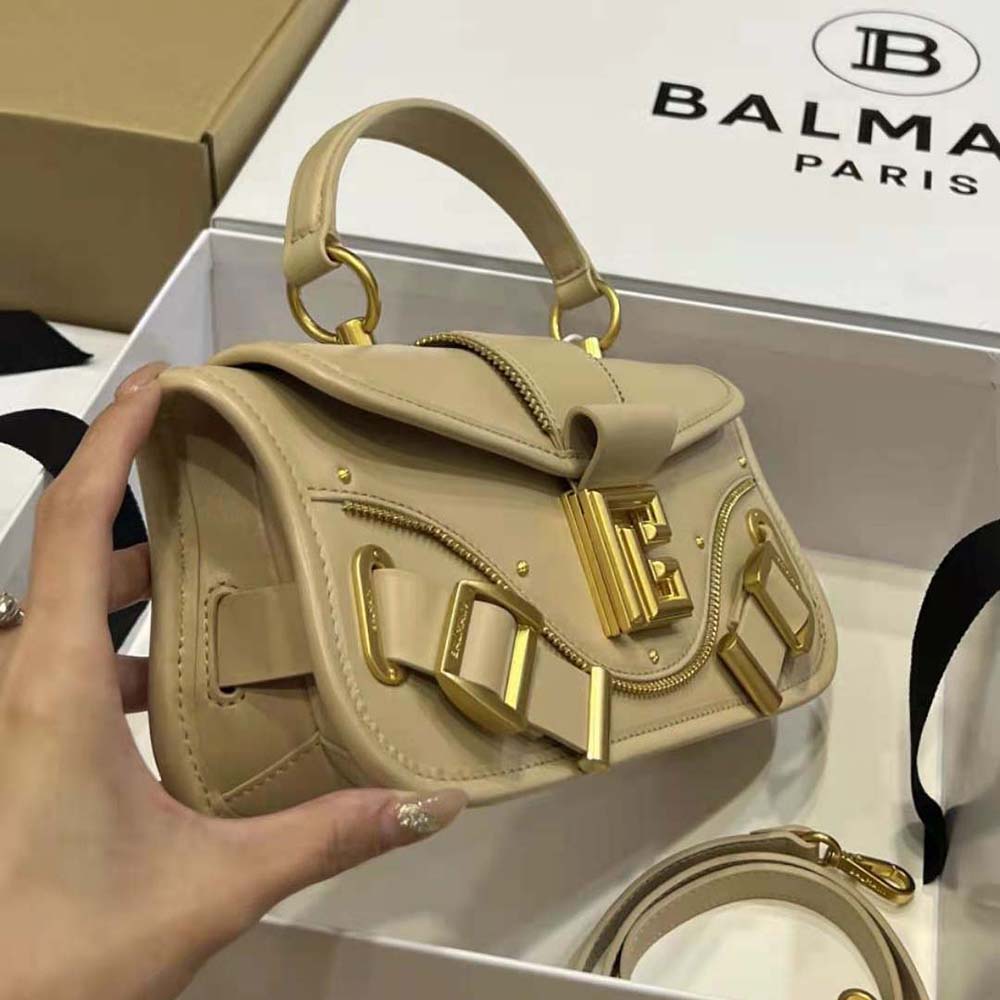 Balmain Women Blaze Clutch Bag in Smooth Leather-Beige - image 7