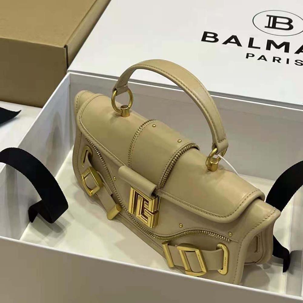 Balmain Women Blaze Clutch Bag in Smooth Leather-Beige - image 5