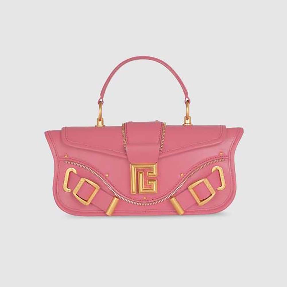 Front view of Balmain Women Blaze Clutch Bag in Smooth Leather-Pink