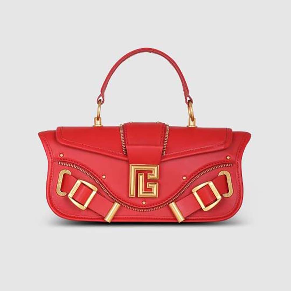 Front view of Balmain Women Blaze Clutch Bag in Smooth Leather-Red