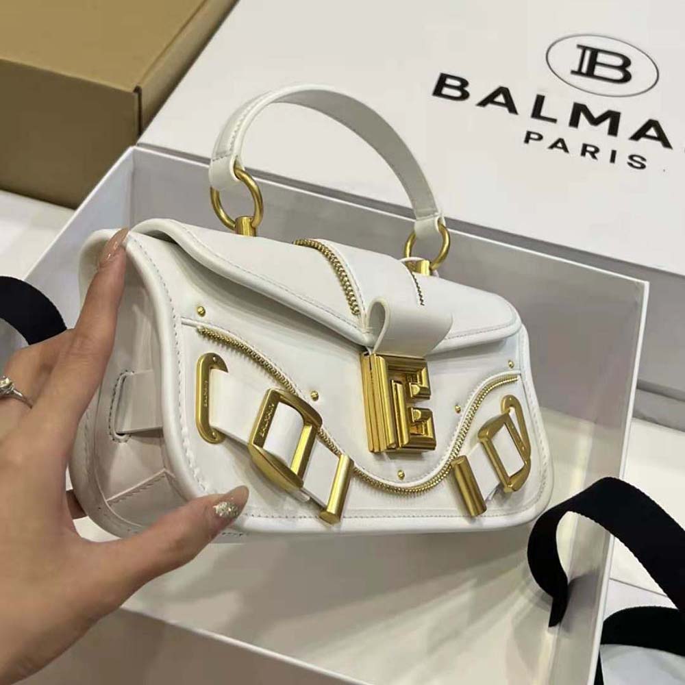 Balmain Women Blaze Grained Leather Clutch Bag-White - image 5