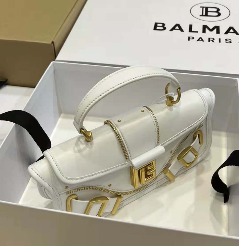 Balmain Women Blaze Grained Leather Clutch Bag-White - image 6