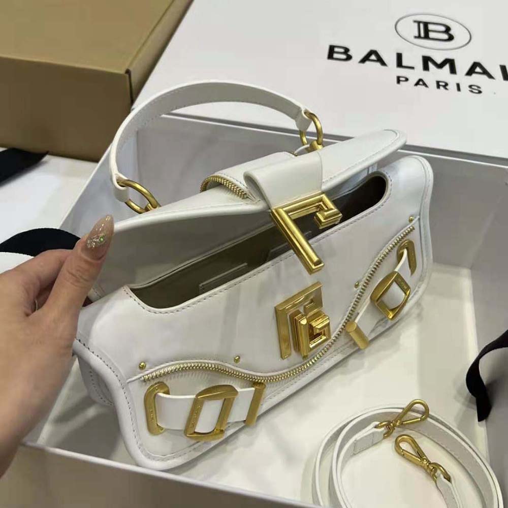 Balmain Women Blaze Grained Leather Clutch Bag-White - image 9