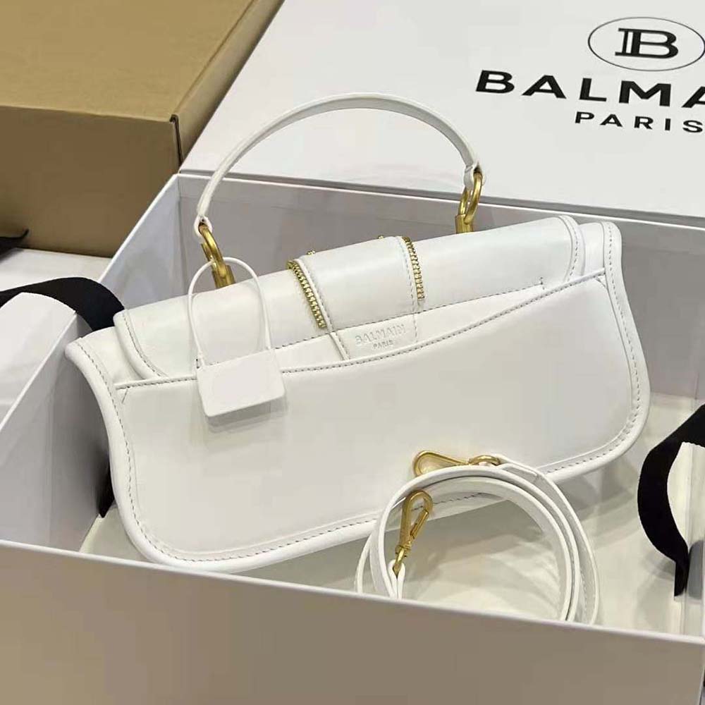 Balmain Women Blaze Grained Leather Clutch Bag-White - image 8