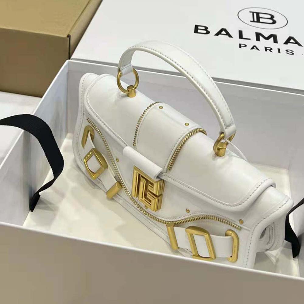 Balmain Women Blaze Grained Leather Clutch Bag-White - image 7