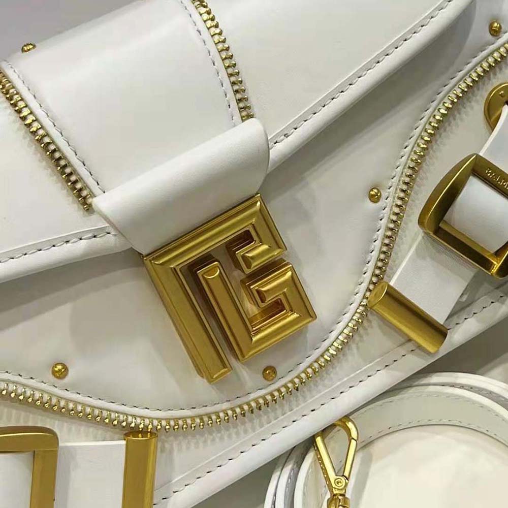 Balmain Women Blaze Grained Leather Clutch Bag-White - image 10