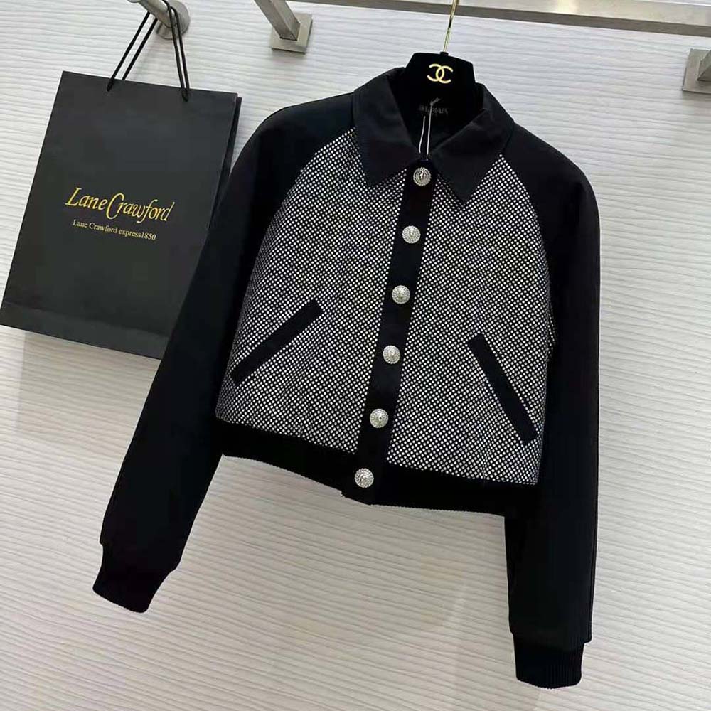 Close-up of rhinestone detail on Balmain Women Cropped Balmain Jacket
