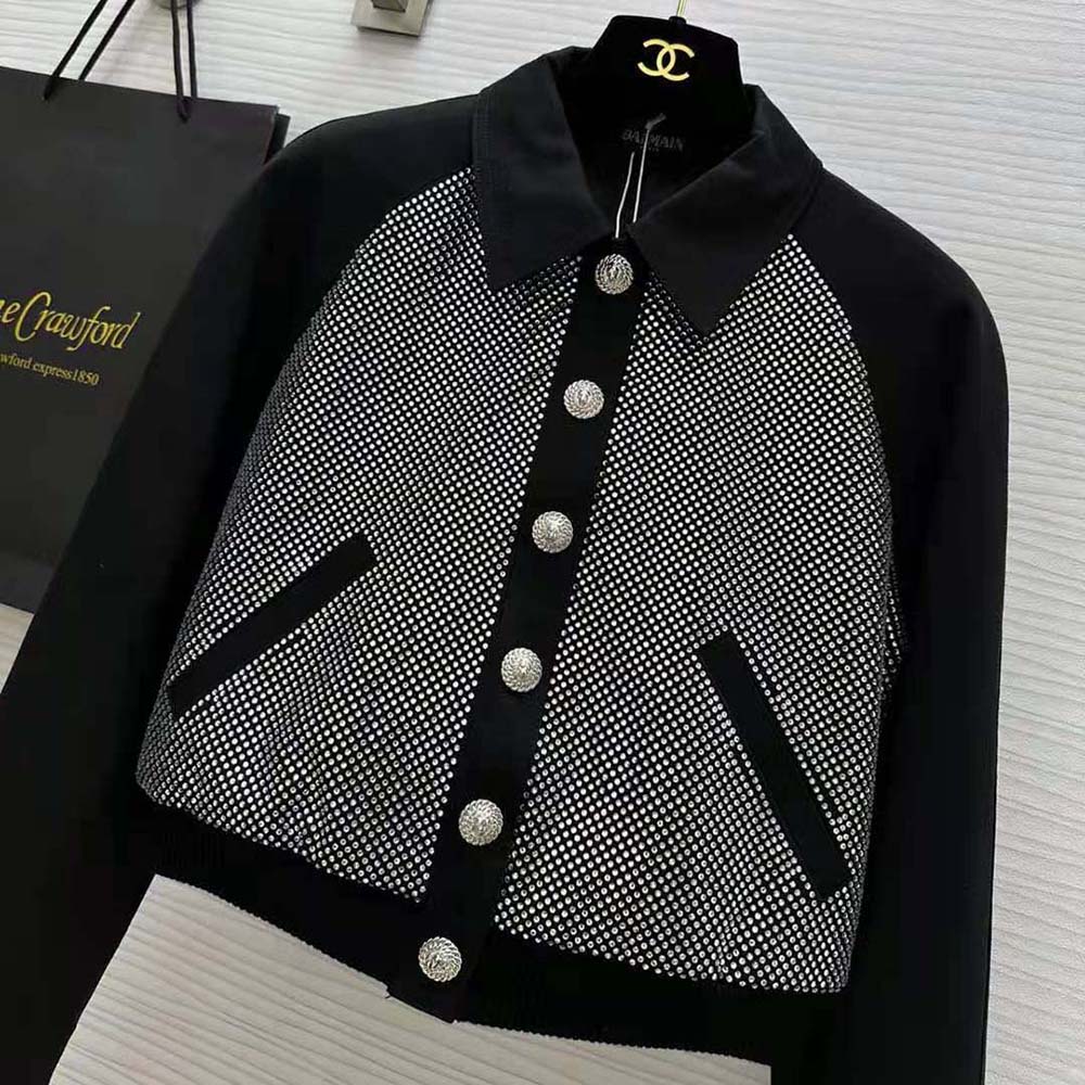 Balmain Women Cropped Balmain Jacket with Rhinestones - image 4