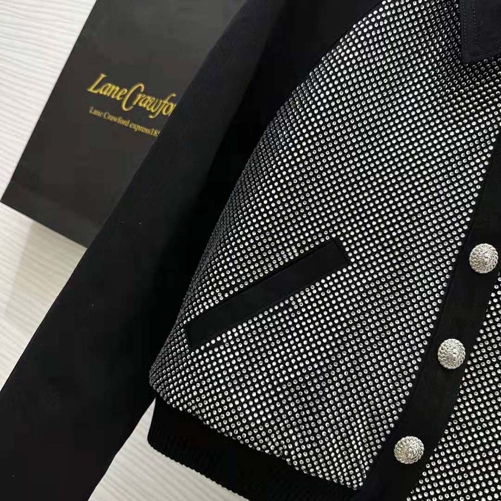 Balmain Women Cropped Balmain Jacket with Rhinestones - image 9