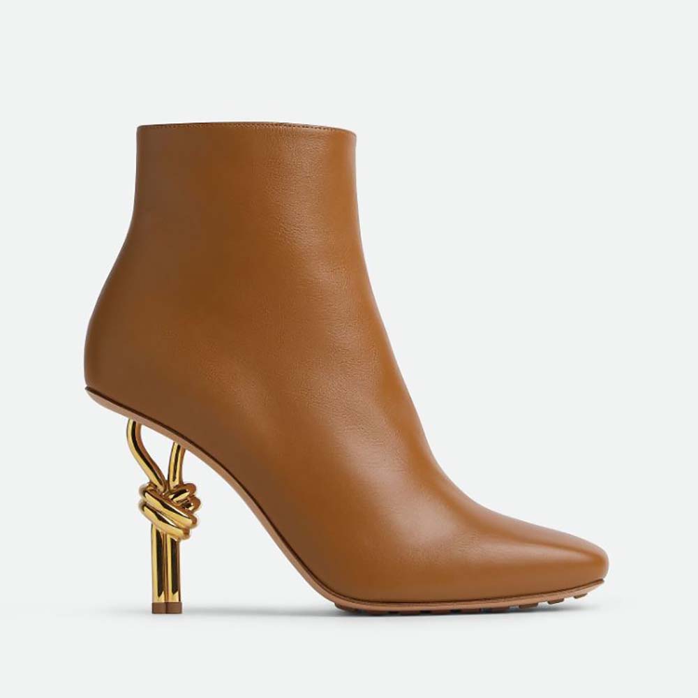 Side view of Bottega Veneta Women Knot Ankle Boot-Brown showing knot detail